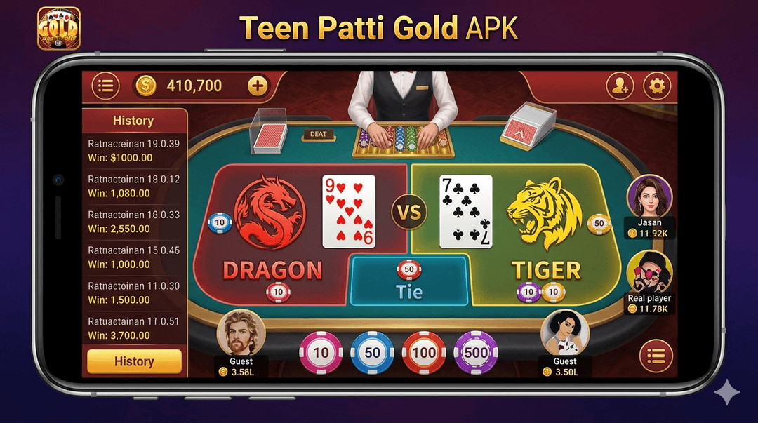 Dragon vs Tiger gameplay screenshot in Teen Patti Gold