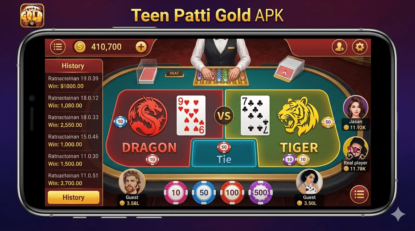 Dragon vs Tiger card game in Teen Patti Gold APK