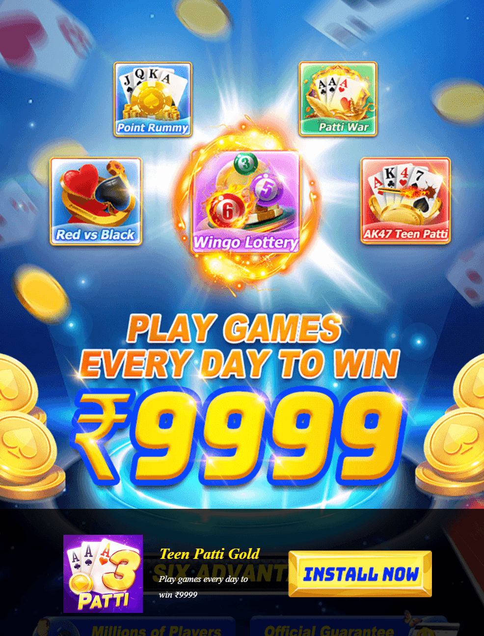 Teen Patti Gold APK gameplay lobby screen with chips and rewards