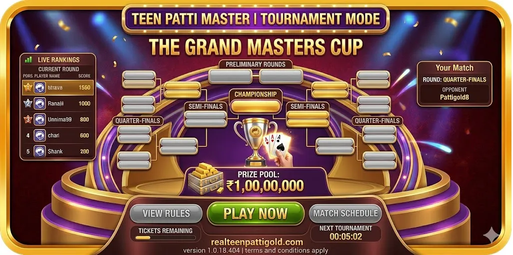 Teen Patti Gold tournament leaderboard gameplay interface